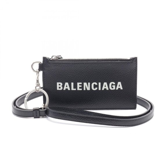 BALENCIAGA CASH coin purse key ring strap 5945481IZI31090 leather Black - Picture 1 of 5